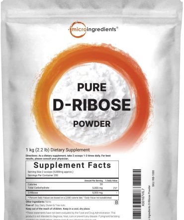 Pure D Ribose Powder, 1 KG (2.2 Pound and 200 Servings), Powerfully Supports Energy and Muscle Endurance, Pharmaceutical Grade